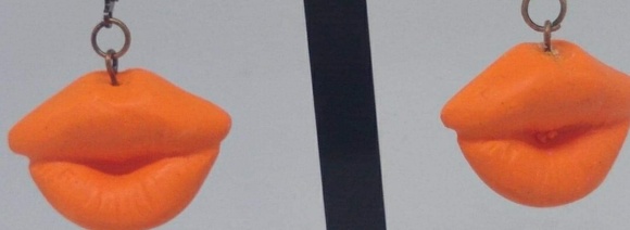 Unique Handmade Polymer Clay Lip Earrings, Orange Drop Earrings, Clay Earrings - Picture 3 of 5